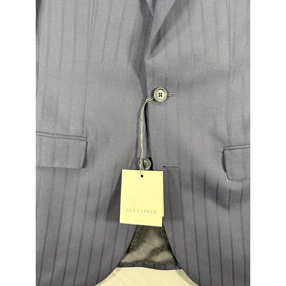 All Saints 36R Rawdon Slim Fit Pinstripes Super 100s Wool Peak Lapel Sports Coat